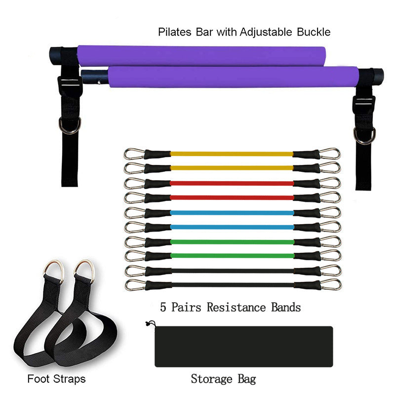 Fitness Yoga Pilates Bar Portable Gym Accessories Sport Elastic Bodybuilding Resistance Bands For Home Trainer Workout Equipment Purple