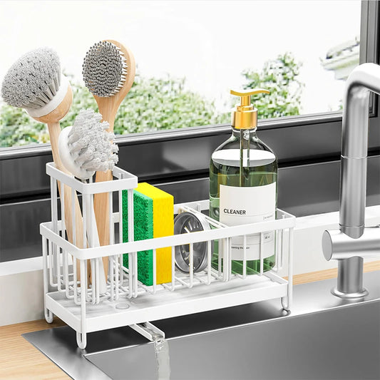 Sink Caddy Basket Drain Rack Kitchen Accessories Wash Organizer Sponge Holder 304 Stainless Steel Dish Soap Brush Storage Shelf