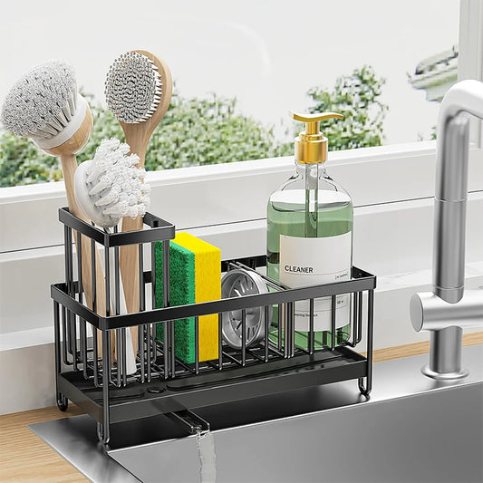 Sink Caddy Basket Drain Rack Kitchen Accessories Wash Organizer Sponge Holder 304 Stainless Steel Dish Soap Brush Storage Shelf