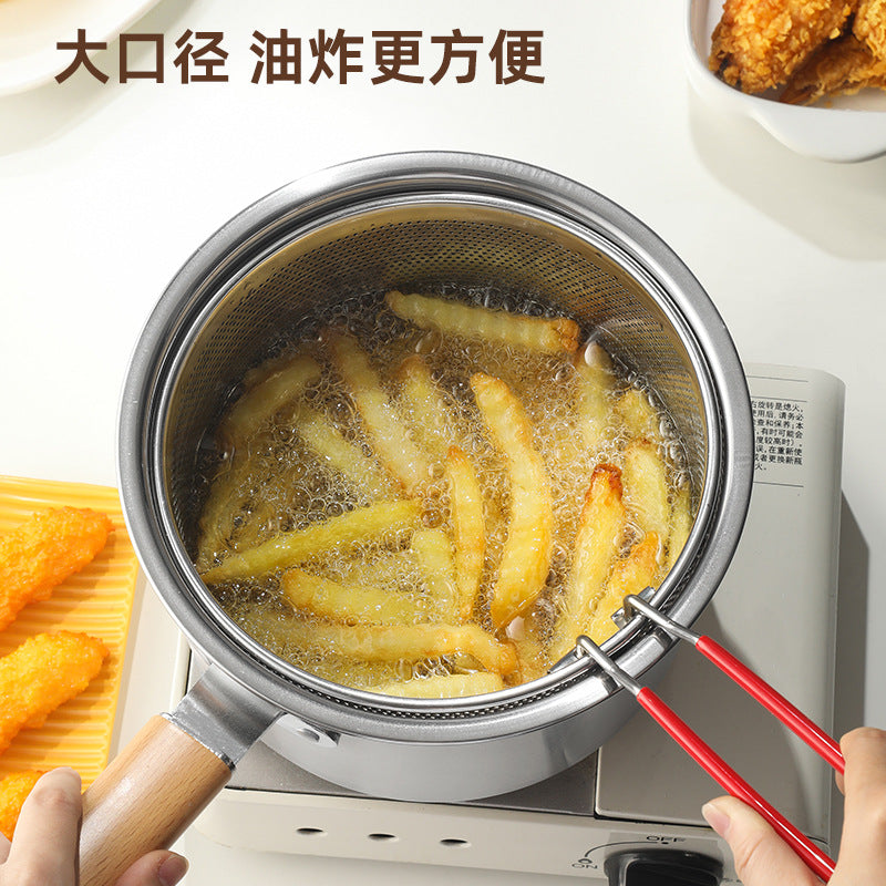 Cross-border 304 Stainless Steel Fryer Household Kitchen With Lid And Frying Basket Small Fryer Baby Food Supplementary Meal Small Milk Pot