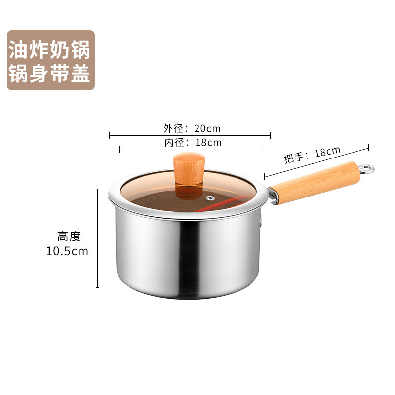 Cross-border 304 Stainless Steel Fryer Household Kitchen With Lid And Frying Basket Small Fryer Baby Food Supplementary Meal Small Milk Pot Pank + lid
