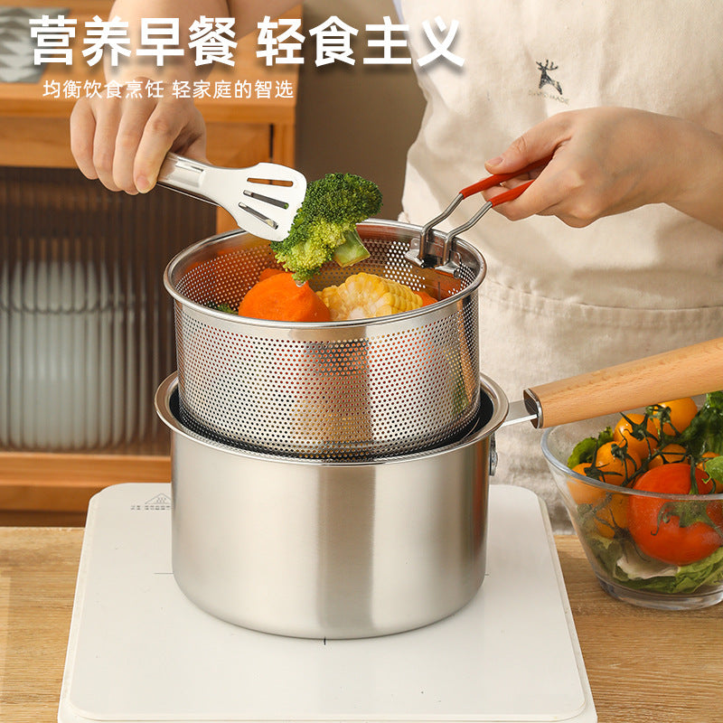 Cross-border 304 Stainless Steel Fryer Household Kitchen With Lid And Frying Basket Small Fryer Baby Food Supplementary Meal Small Milk Pot