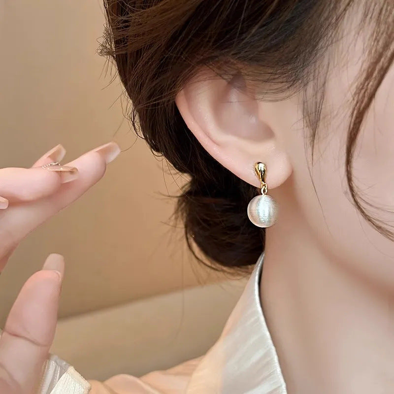 Bead Brushed Ear Studs Minority Fashion
