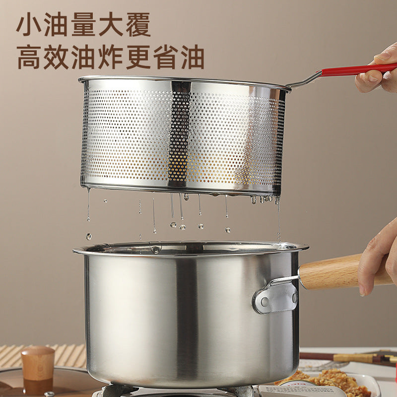 Cross-border 304 Stainless Steel Fryer Household Kitchen With Lid And Frying Basket Small Fryer Baby Food Supplementary Meal Small Milk Pot
