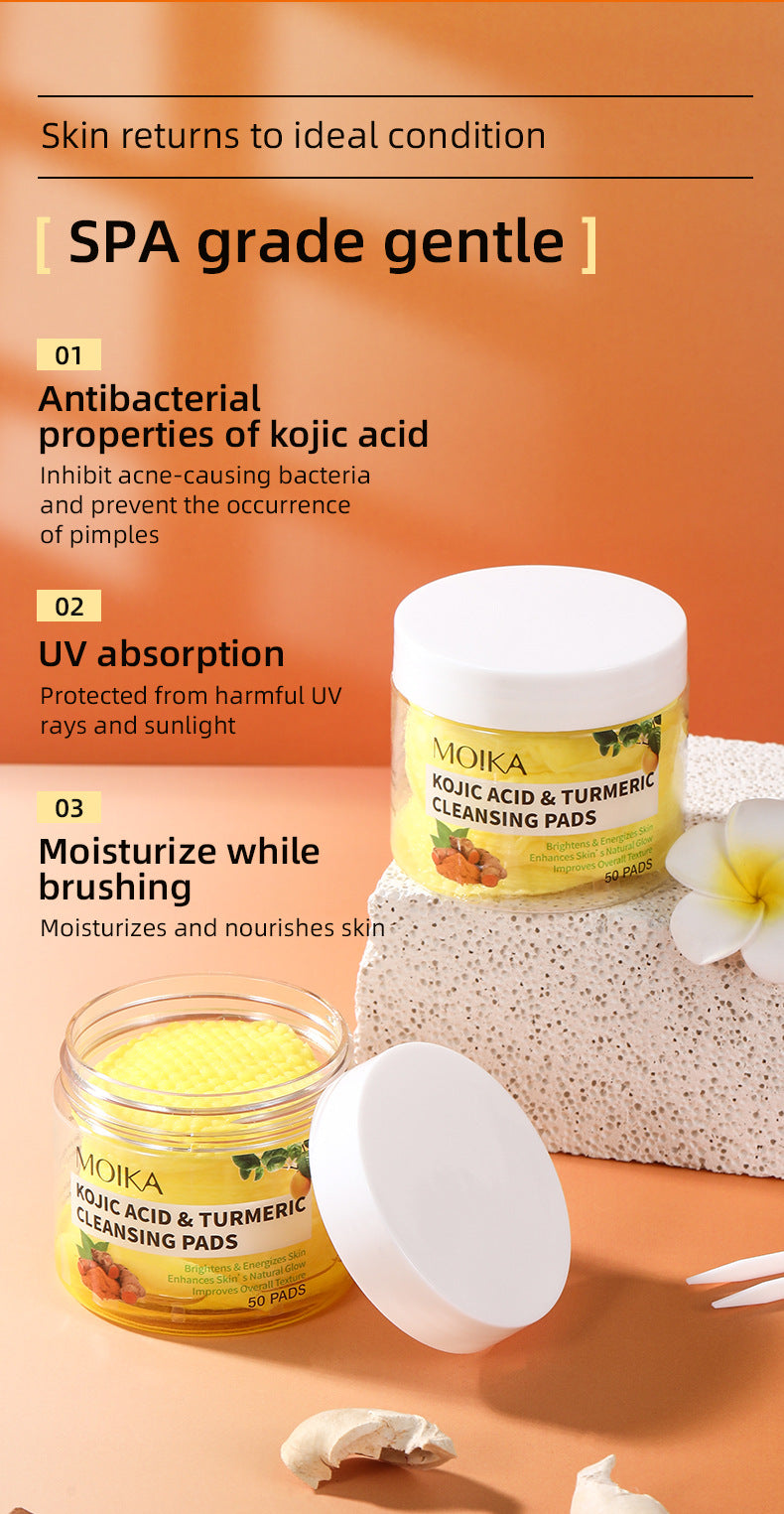 Full English Version Of Turmeric Kojic Acid Cleansing Gasket Cross-border Exfoliating Cleaning Cotton Export Skin Care Products Wholesale