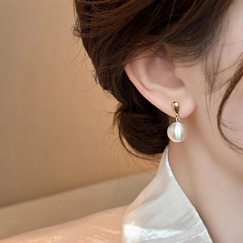Bead Brushed Ear Studs Minority Fashion