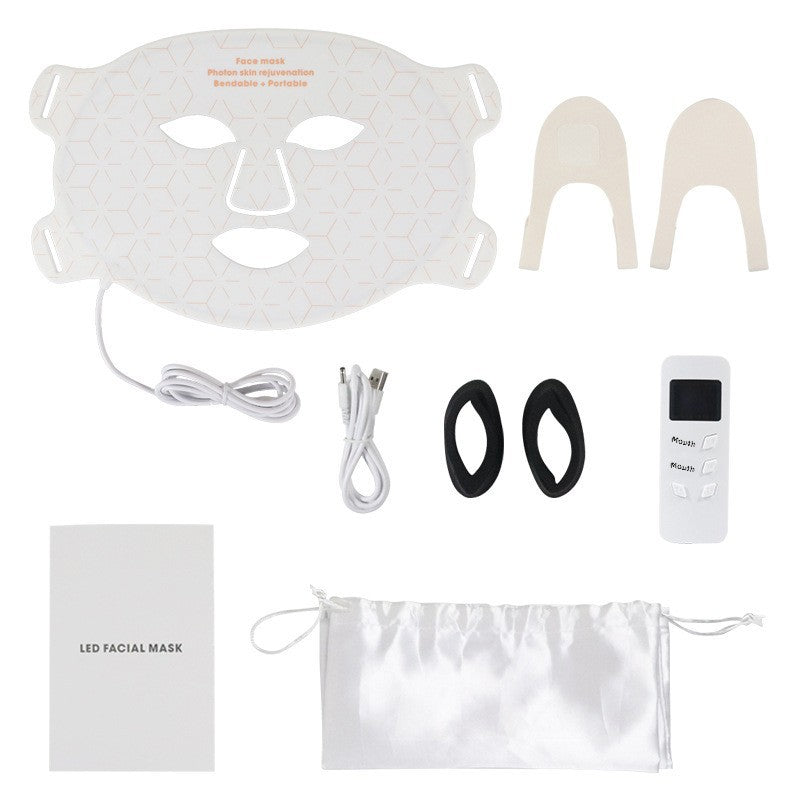 Silicone Mask Photon Mask Instrument Face Color Light Home Skin Tender LED Beauty Mask Home Large Row Light White [not including neck] infrared light