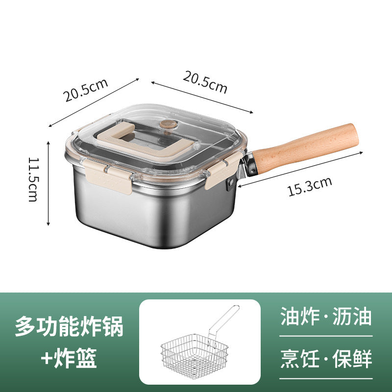 Cross-border Stainless Steel Fryer Household Small Fryer Outdoor Multi-functional Portable Fryer For Gas 【★ square fryer + frying basket★】