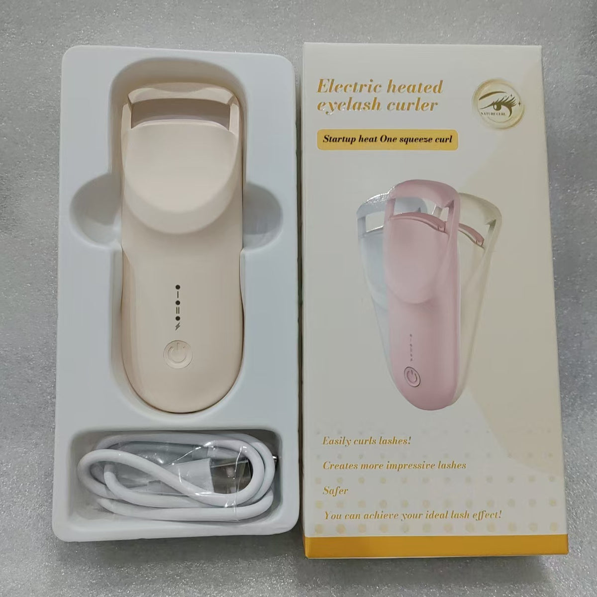 Eyelash Curler Electric Heating Eyelash Curler Electric Ironing English Packaging Apricot