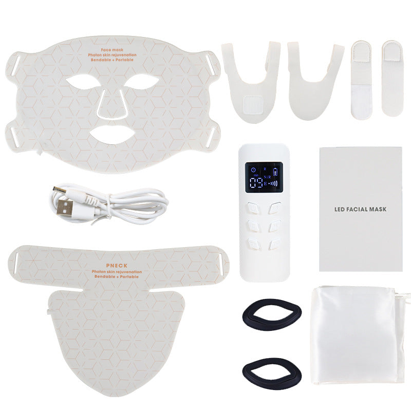 Silicone Mask Photon Mask Instrument Face Color Light Home Skin Tender LED Beauty Mask Home Large Row Light White [including neck] infrared light