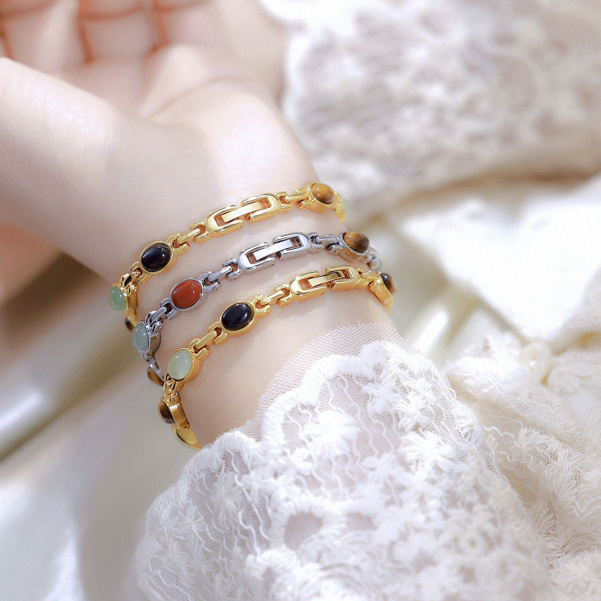 Natural Jade Multi-treasure Bracelet Fu Lu Shou