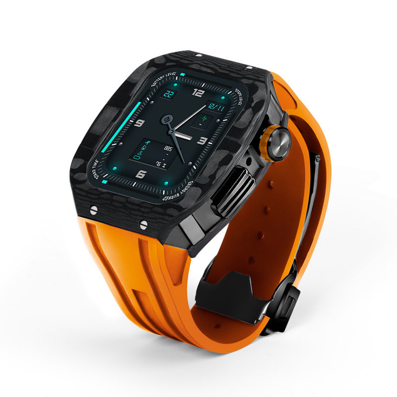 Carbon Fiber Protective Case Accessory 44 Mm45mm Strap Black Black Fiber Orange Tape