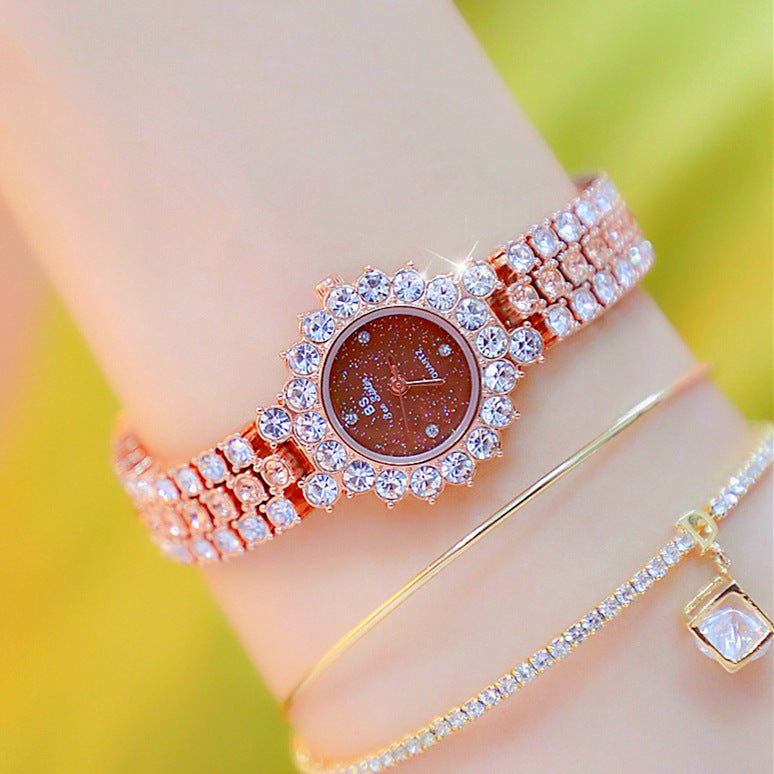 Multicolor Temperament Women's Fashion Quartz Watch Luxury Stainless Steel Analog WristWatch Ladies Watch Women Dress Bracelet Set Clock Rose Brown