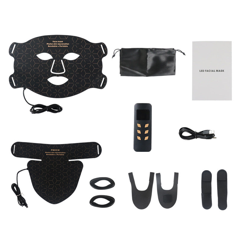 Silicone Mask Photon Mask Instrument Face Color Light Home Skin Tender LED Beauty Mask Home Large Row Light Black [including neck] infrared light