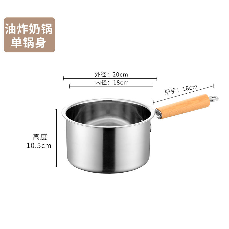 Cross-border 304 Stainless Steel Fryer Household Kitchen With Lid And Frying Basket Small Fryer Baby Food Supplementary Meal Small Milk Pot Single pot