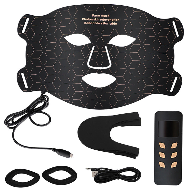 Silicone Mask Photon Mask Instrument Face Color Light Home Skin Tender LED Beauty Mask Home Large Row Light Black [not including neck] infrared light