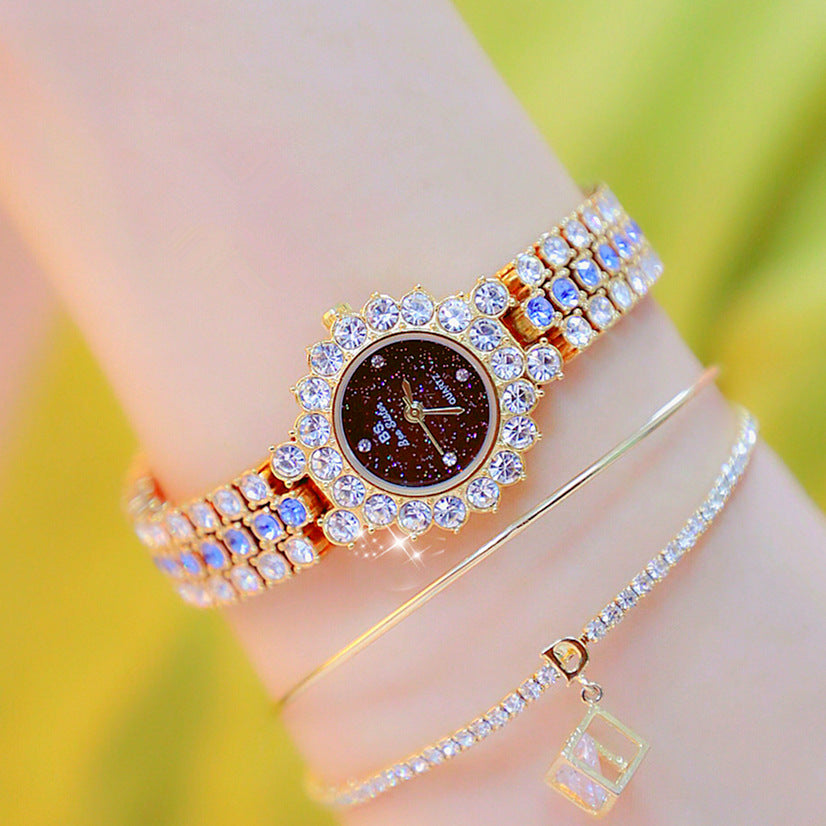 Multicolor Temperament Women's Fashion Quartz Watch Luxury Stainless Steel Analog WristWatch Ladies Watch Women Dress Bracelet Set Clock Gold Blue