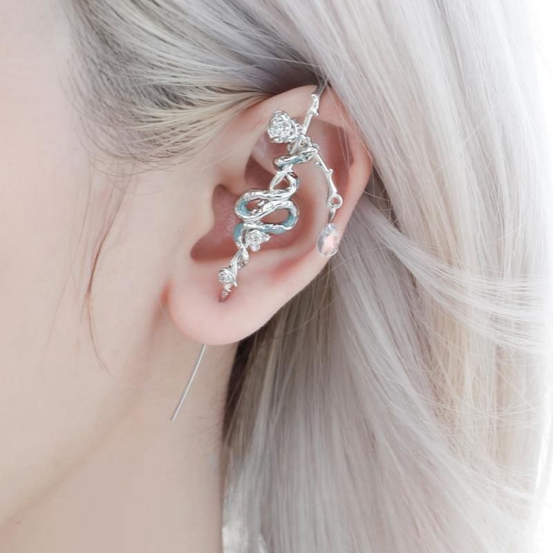 Exaggerated Ice-sealed Snake Ji Piercing Earrings Integrated Ice Blue Snake Silver