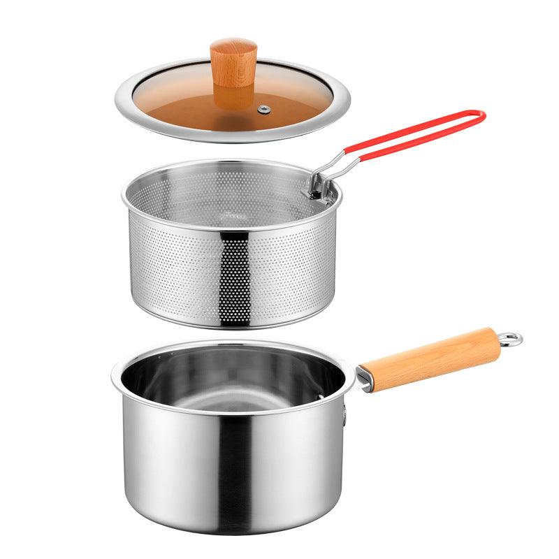 Cross-border 304 Stainless Steel Fryer Household Kitchen With Lid And Frying Basket Small Fryer Baby Food Supplementary Meal Small Milk Pot