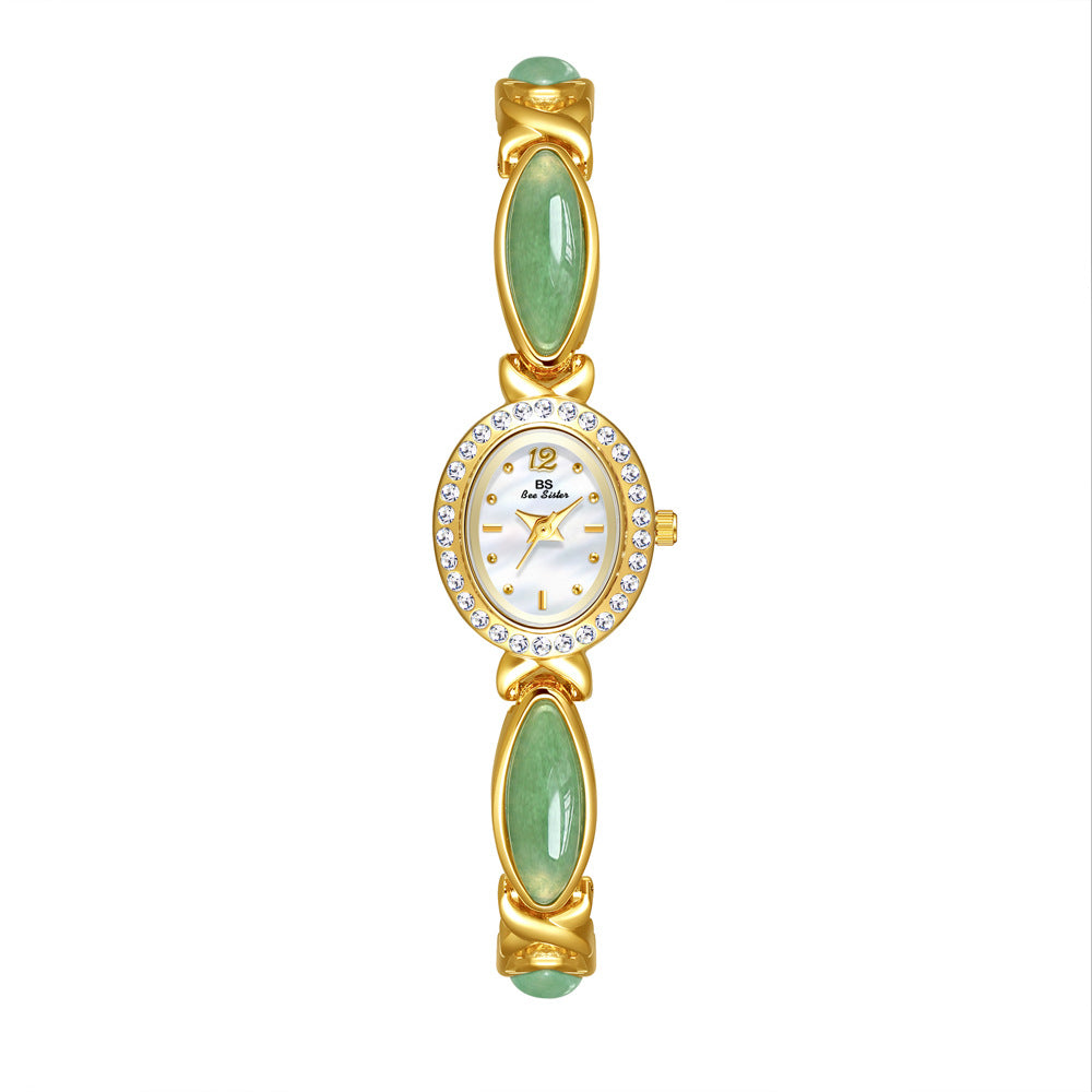 Natural Dongling Stone Hetian Jade Live Premium Chain Watch Aventurine Gold And White