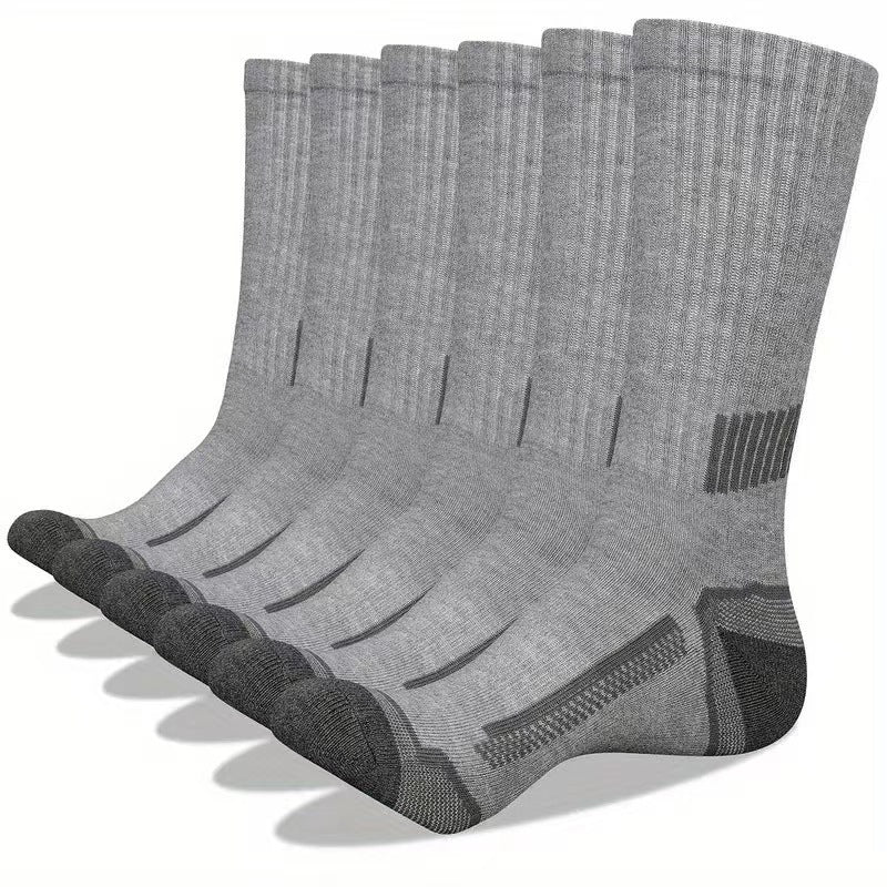 Men's Simple Basketball Mid-calf Socks Gray 42To47 6Pairs