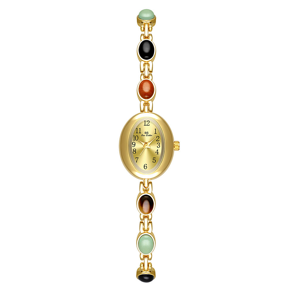 Natural Jade Multi-treasure Bracelet Fu Lu Shou Cinnabar Jade Vintage Gold