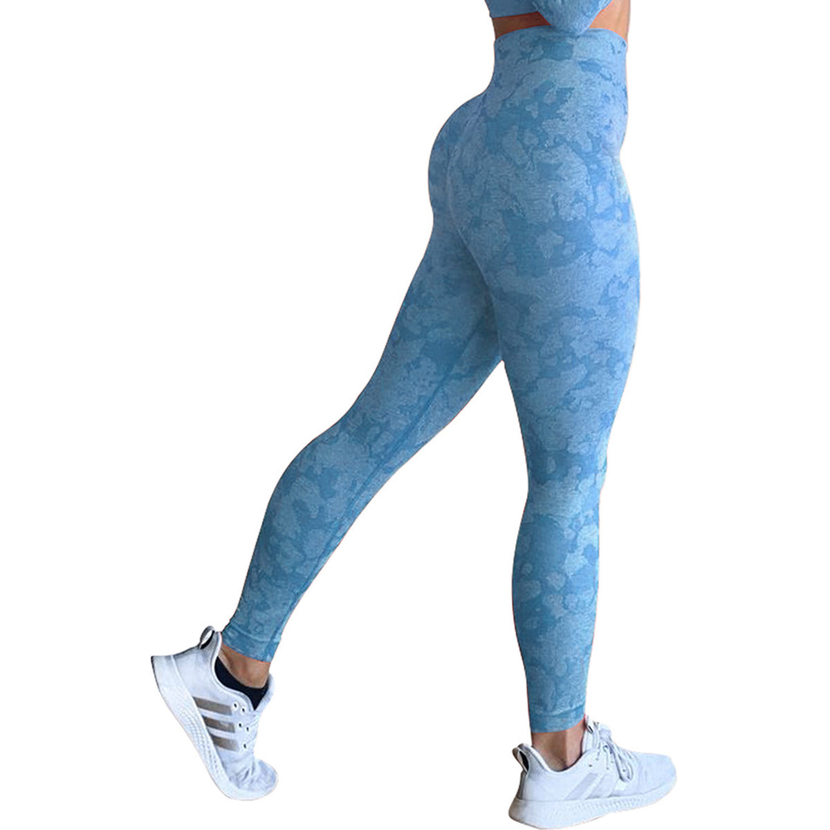 Fashion Snowflake Cropped Camouflage Jacquard Seamless Fitness Yoga Pants Sky Blue