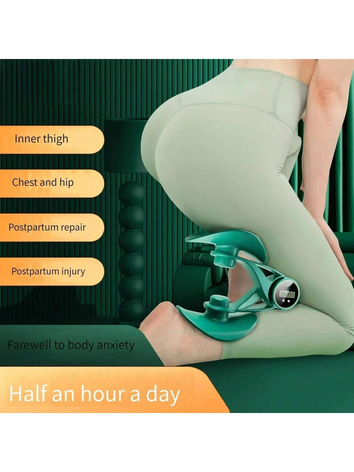 Inner Thigh Exerciser And Pelvic Floor Kegel Trainer With Resistance Bands And LED Counter - 3 Intensity Levels - Home Gym Equipment For Toning And Strengthening