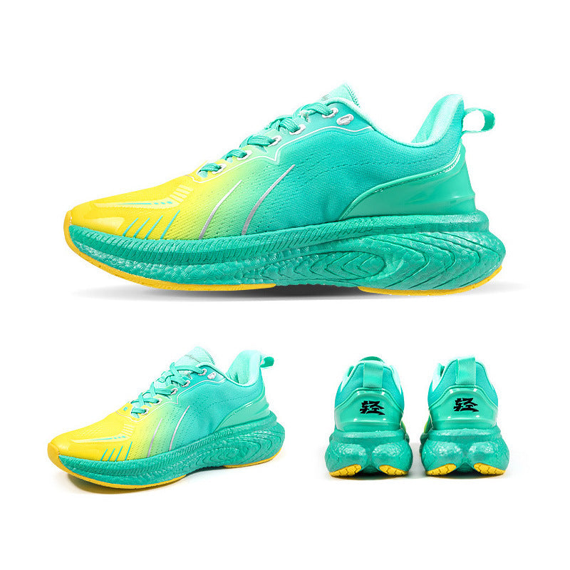 Popcorn Thick Sole Lightweight Flying Woven Running Shoes Orange green