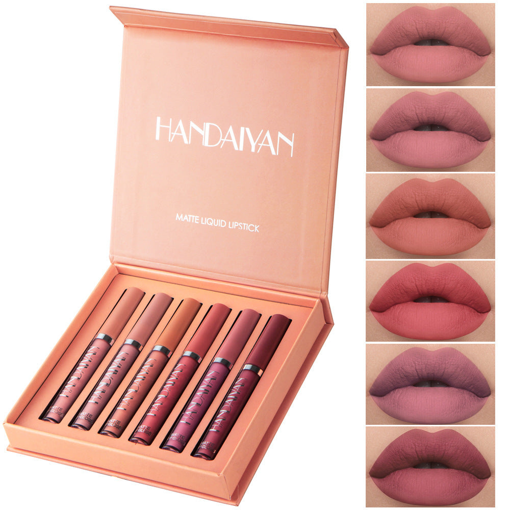 Handaiyan Matte Lip Glaze Liquid Lipstick Mini Tube Lip Gloss Waterproof Non Stick Cup Lip Gloss Genuine 6PCS B Set