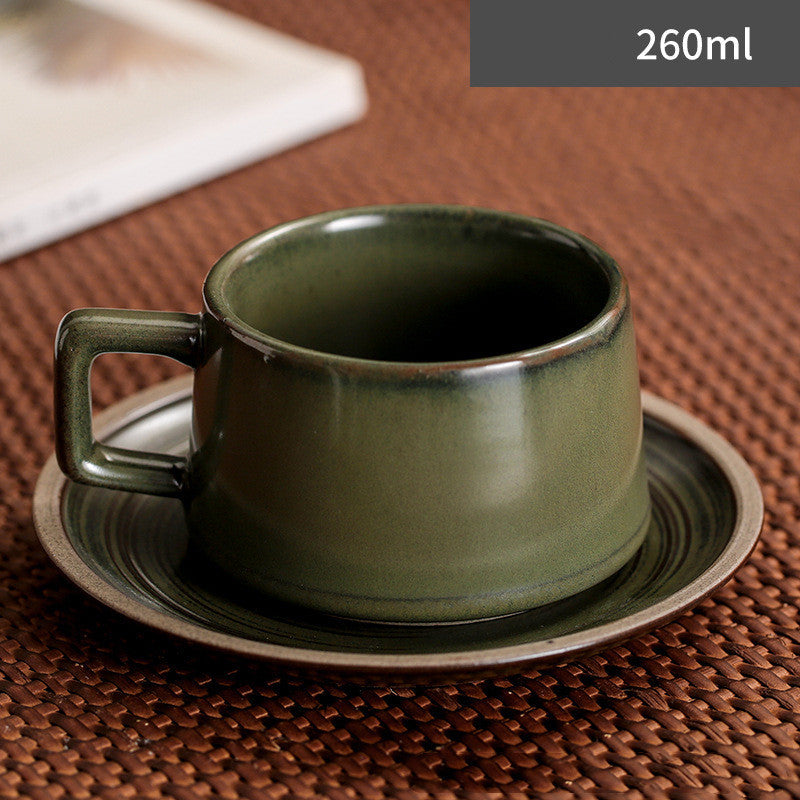 Japanese Retro Simple Ceramic Coffee Cup And Saucer Set Matcha green 260ml