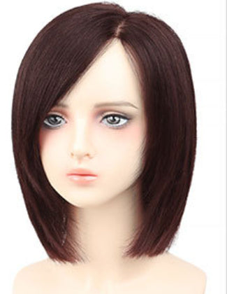 Wig Female Full Human Hair Wig Dark Brown 30cm