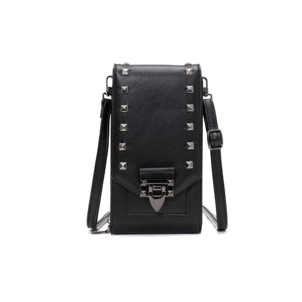Rivet Design Shoulder Bags Mobile Phone Handbag Solid Color Crossbody Bags Women Black