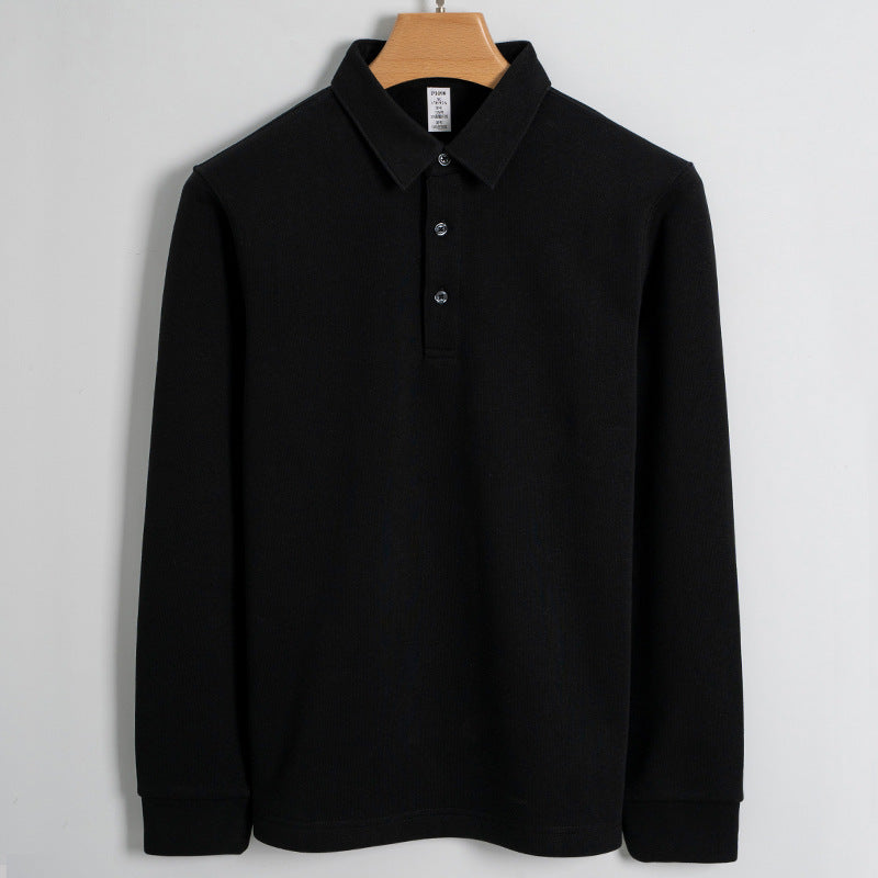 Fleece-lined Thickened Cotton Stretch Keep Warm Polo Shirt Men Black