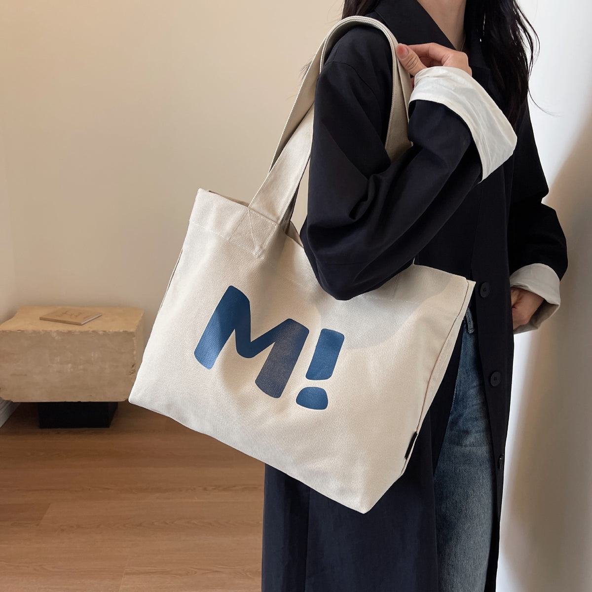 Letter Printed Shouder Bags Canvas Totes Bags For Women Shopper Girls Handbags Eco Environmental Large Capacity Shopping Bags Beige