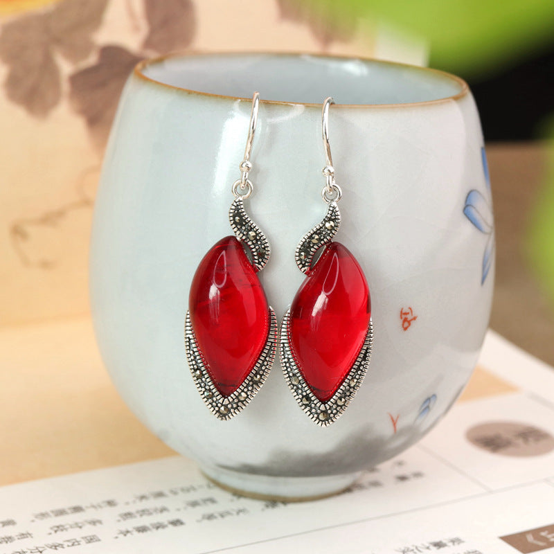 Women's S925 Thai Silver Chalcedony Agate Earrings