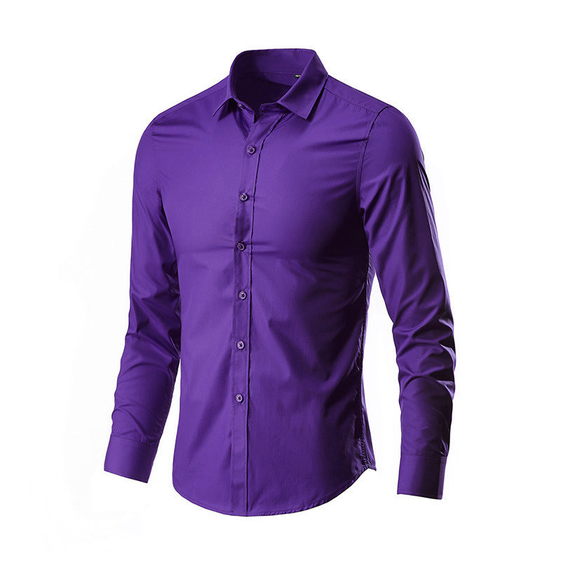 Simple Trendy Long-sleeve Slim Shirt Purple