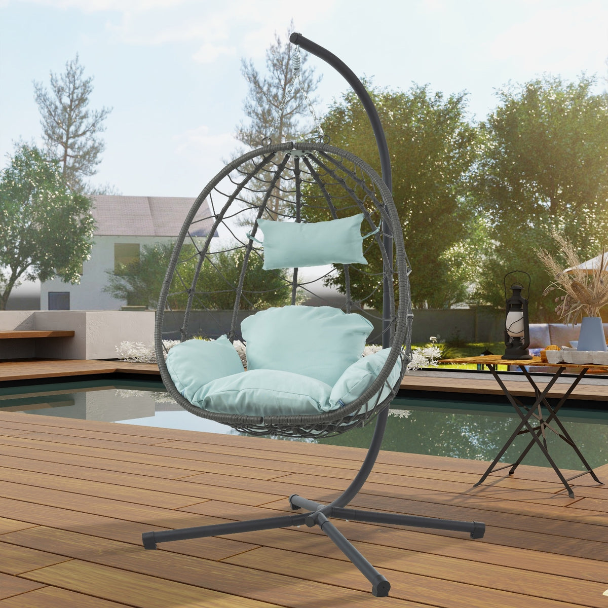Egg Chair With Stand Indoor Outdoor Swing Chair Patio Wicker Hanging Egg Chair Hanging Basket Chair Gray