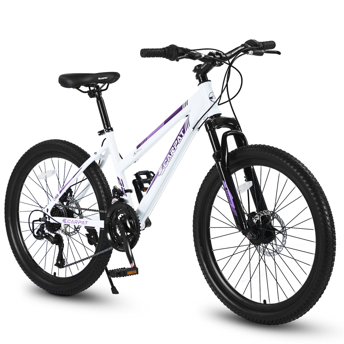 S24103 24 Inch Mountain Bike For Teenagers Girls Women, Shimano 21 Speeds With Dual Disc Brakes And 100mm Front Suspension, White-Pink WHITE