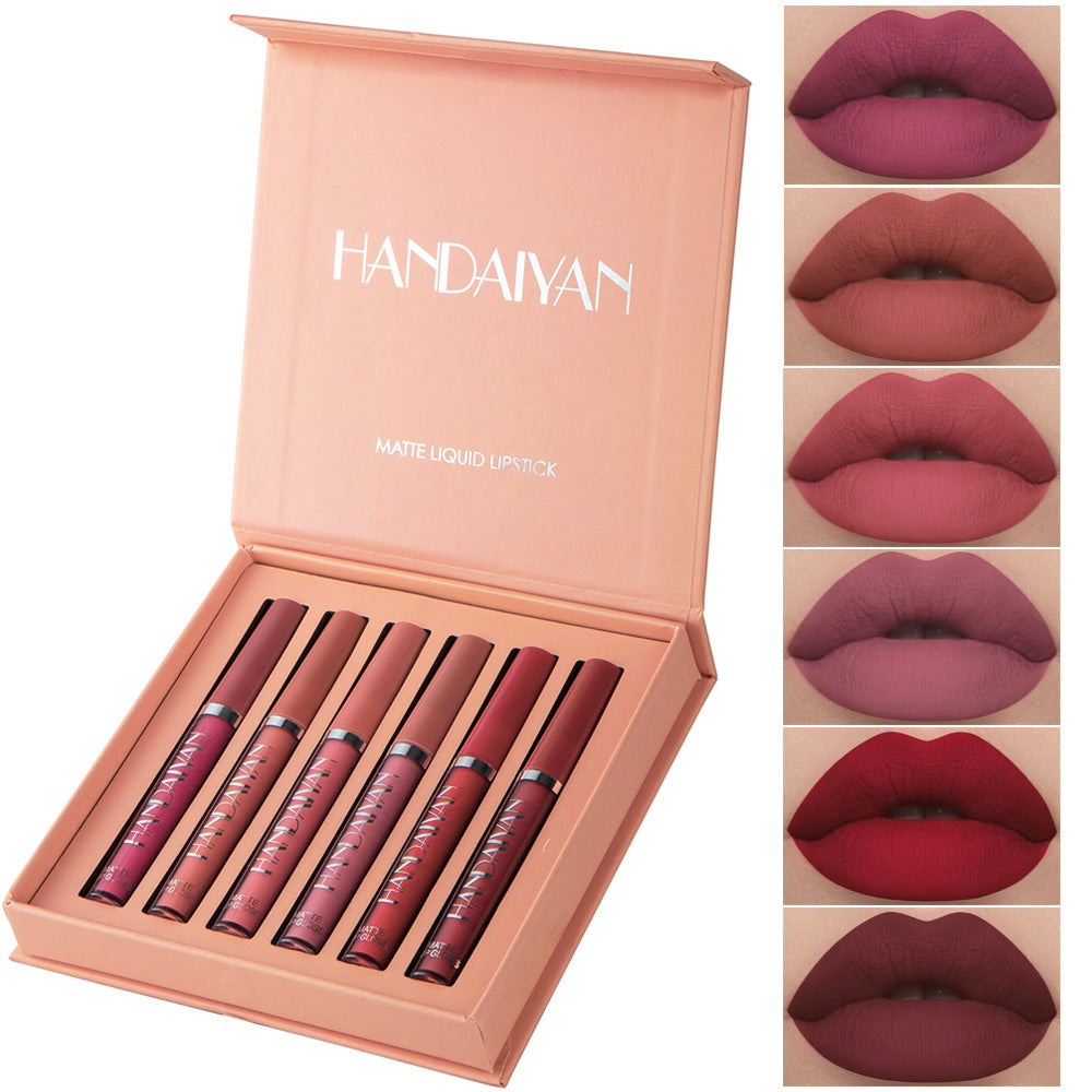 Handaiyan Matte Lip Glaze Liquid Lipstick Mini Tube Lip Gloss Waterproof Non Stick Cup Lip Gloss Genuine 6PCS A Set