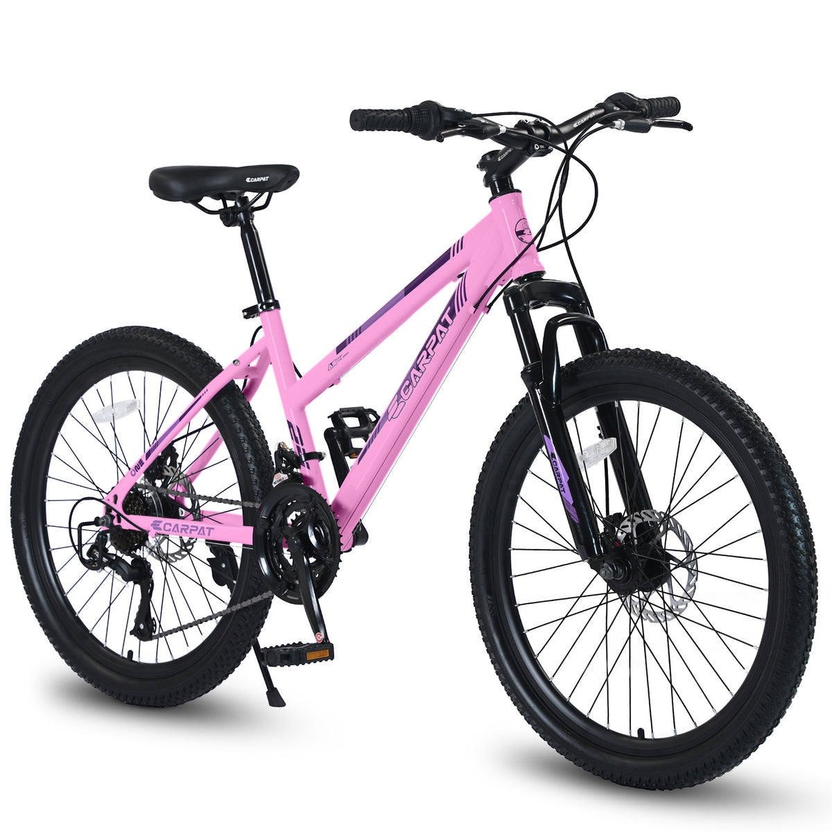 S24103 24 Inch Mountain Bike For Teenagers Girls Women, Shimano 21 Speeds With Dual Disc Brakes And 100mm Front Suspension, White-Pink