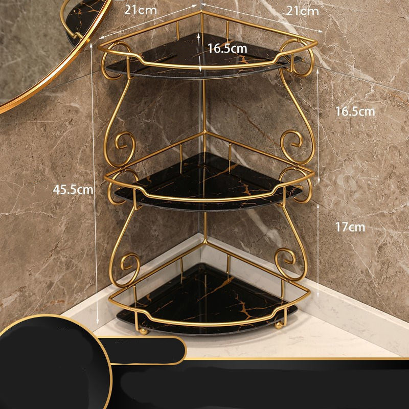 Light Luxury Triangle Bathroom Storage Shelf Vanity Black Yaojin Three layers