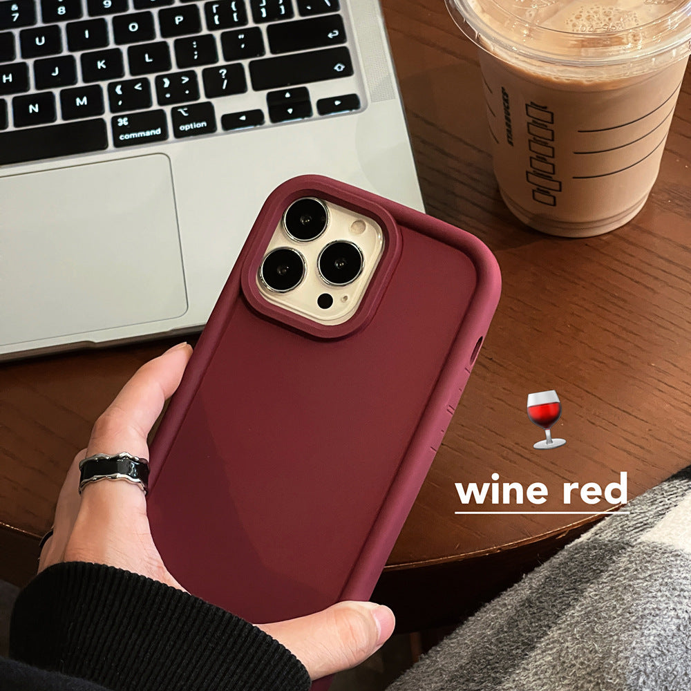 Silicone Phone Case Frosted Skin Feeling Full-cover Solid Color Couple Wine Red