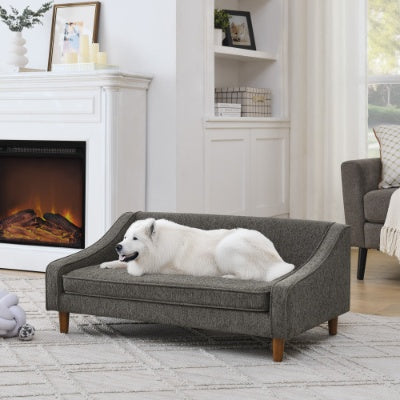 Durable Elevated Dog Sofa Bed,Pet Sofa With Modern Irregular Armrest Design,Comfortable Soft Dog Sofa Dark Gray