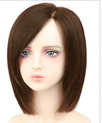 Wig Female Full Human Hair Wig Mocha Color 30cm