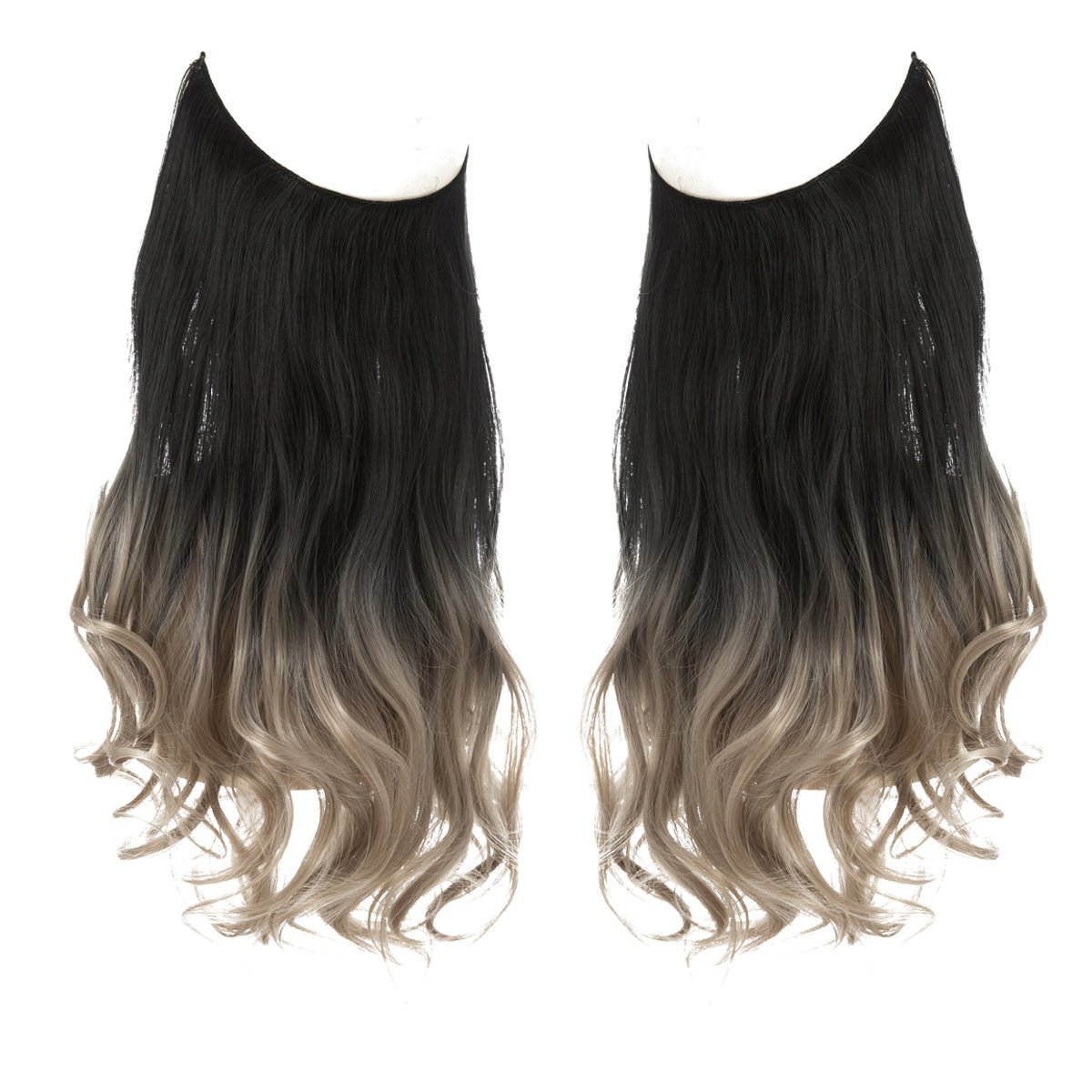European and American wig one-piece hair quantity multiple U-shaped hair extension female fishing line wig invisible natural long curly hair 1BT16 16INCH