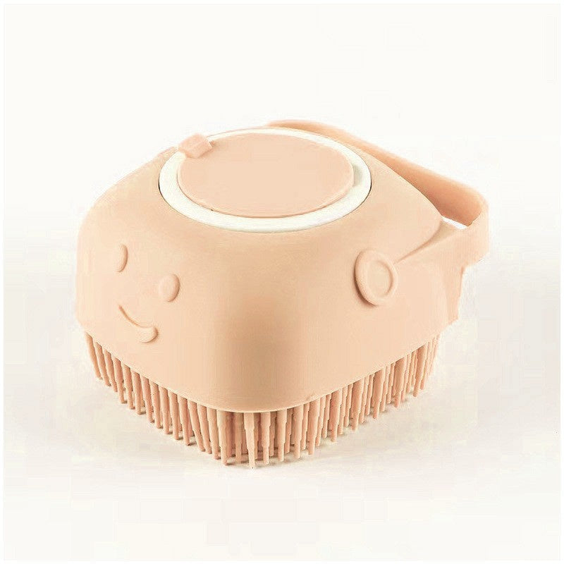 Silicone Dog Bath Massage Gloves Brush Pet Cat Bathroom Cleaning Tool Comb Brush For Dog Can Pour Shampoo Dog Grooming Supplies Beige Round shape