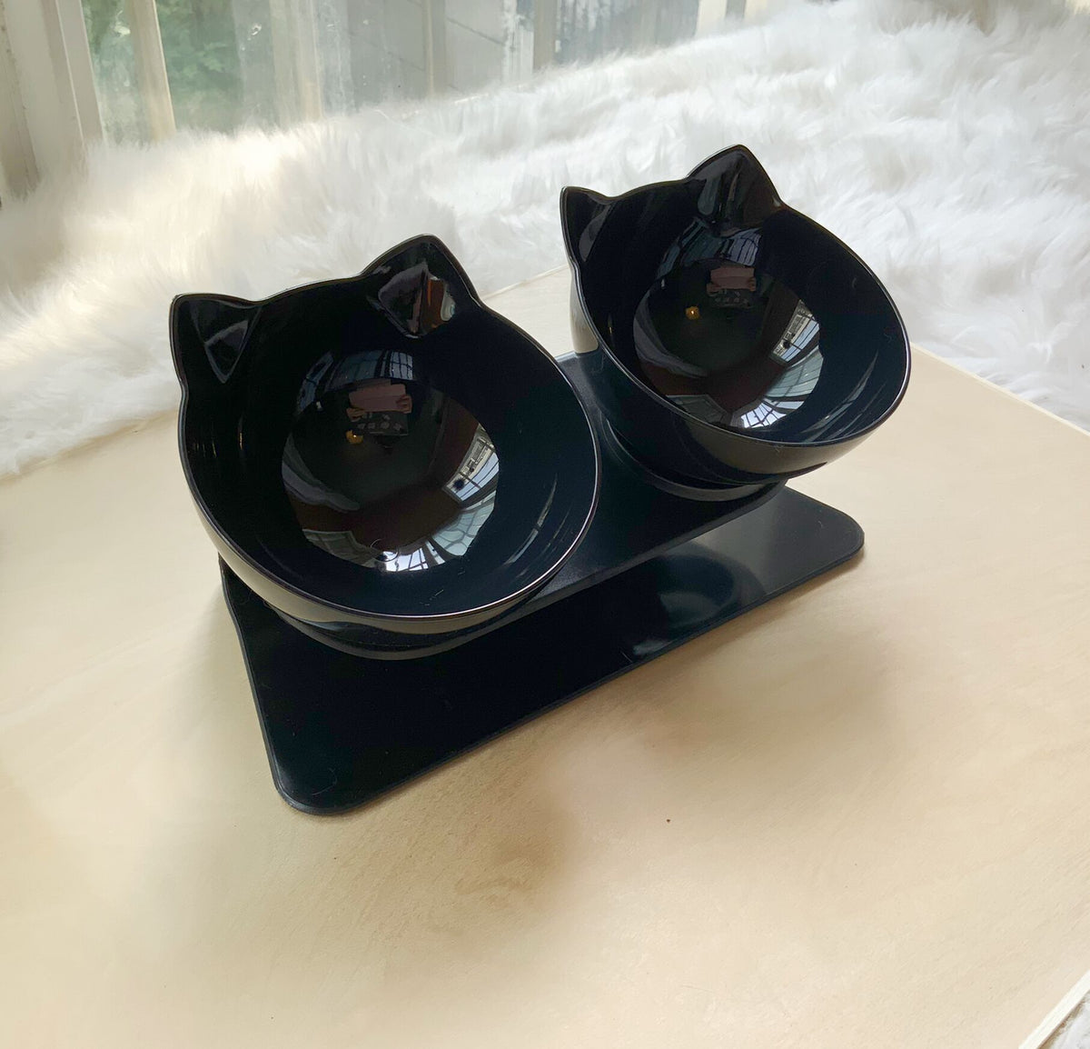 Non Slip Double Cat Bowl With Raised Stand Pet Food Cat Feeder Protect Cervical Vertebra Dog Bowl Transparent Pet Products Black double bowl A and box