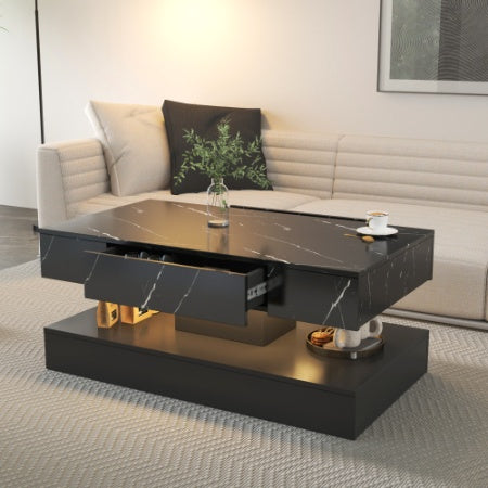 6.93IN High LED Coffee Table,Modern Coffee Table For Living Room,Living Room Tables,Large Living Room Furniture,LED Lights Black