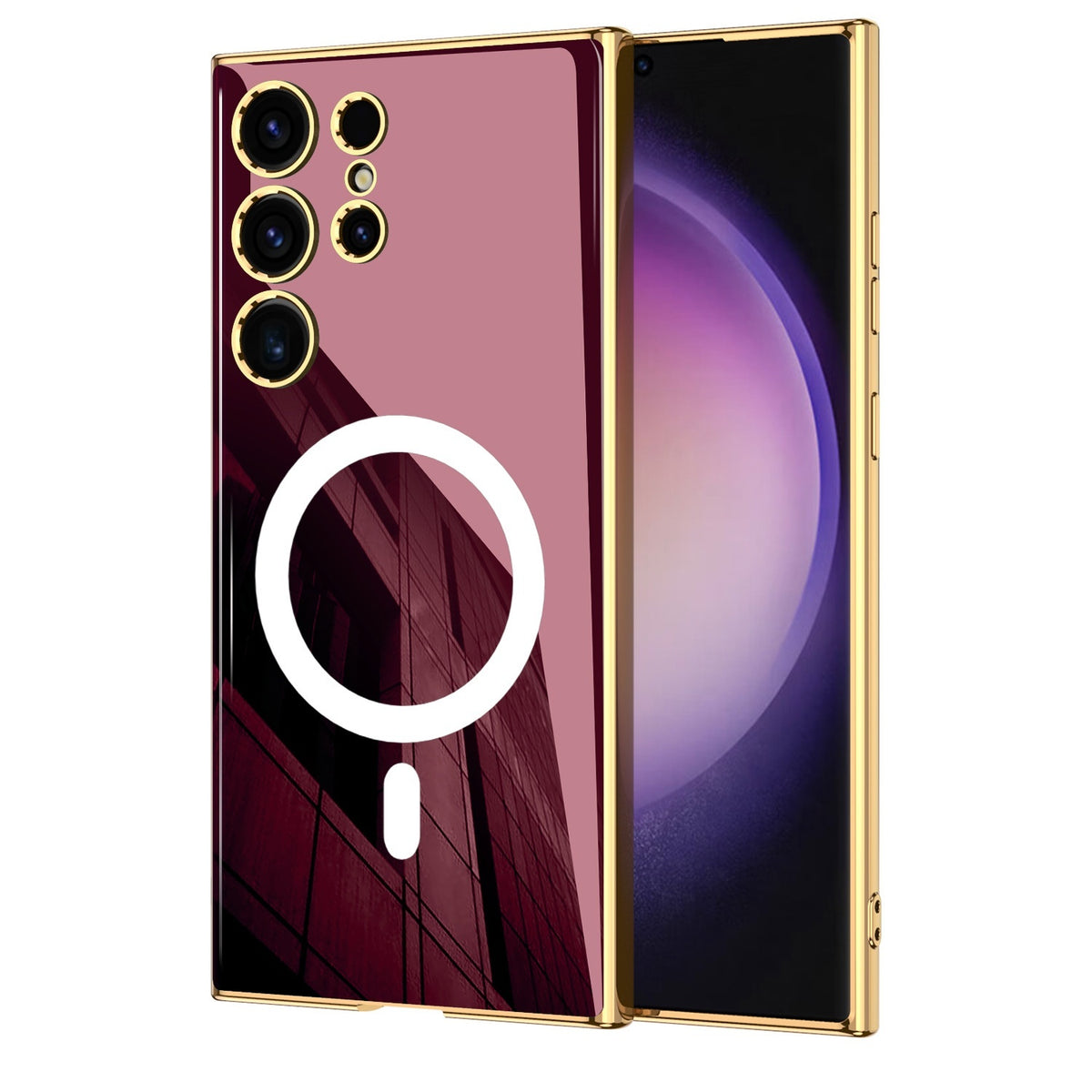 Wireless Charger Circle Magnetic Drop-resistant S24 Ultra-thin Plating Protective Cover Phone Case Shadow Red